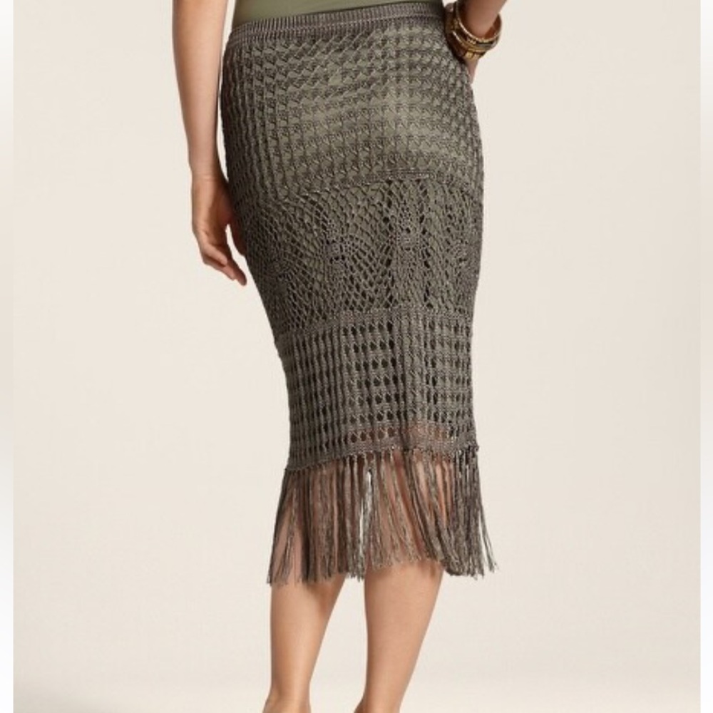Chico’s Silky Crochet Fringe Midi Skirt Tube Strapless Dress Boho 0 (4/6)